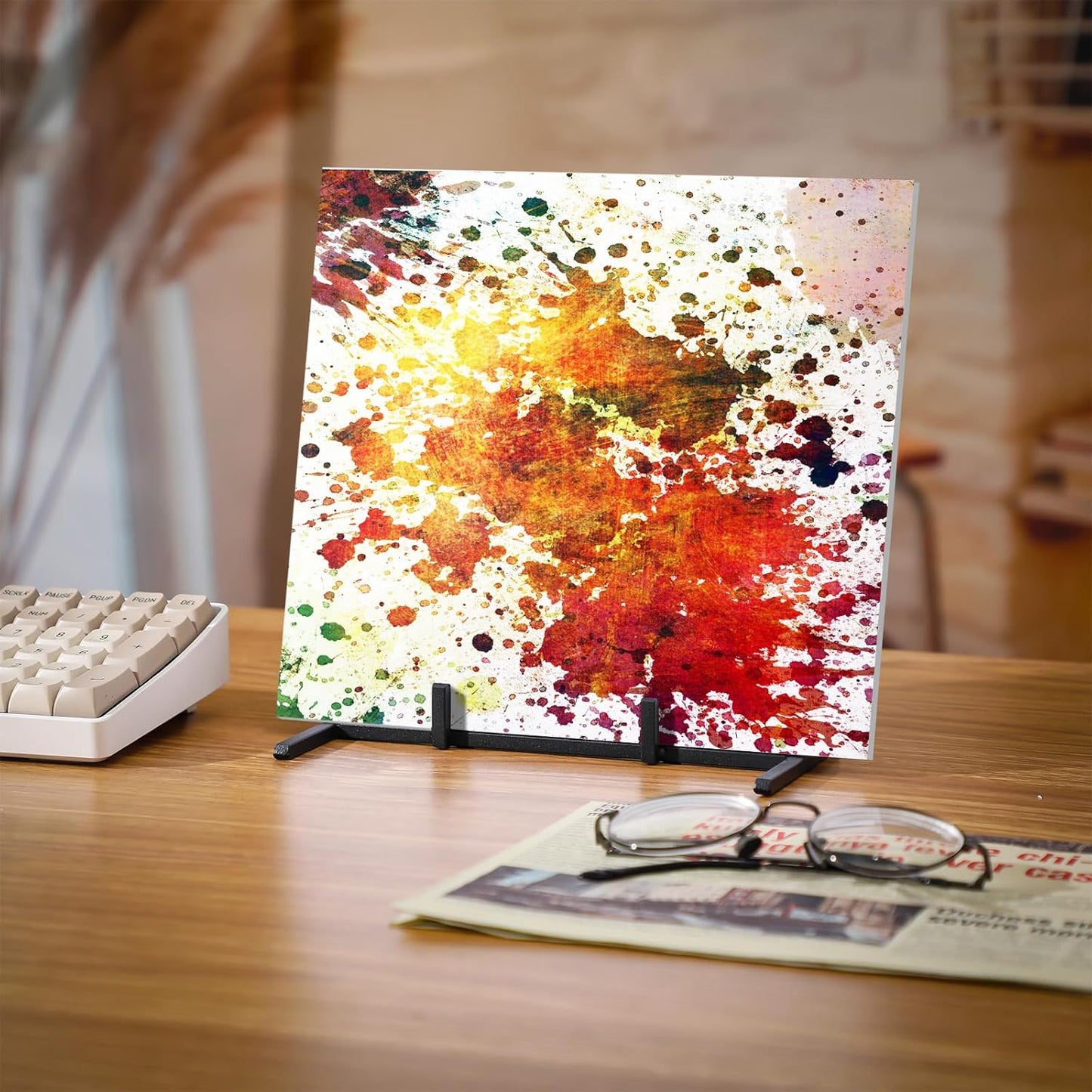 2 Pcs Metal Glass Display Stands Easel for Stained,ceramic Tiles, Plaques, for Picture, Collectibles Ceramic Tiles Photo Office Trade Show Office, or Home