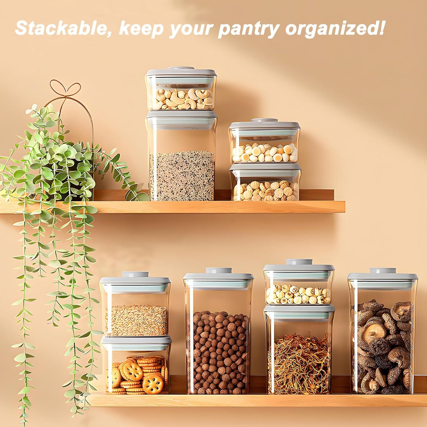 Airtight Food Storage Containers with Lids Pop Up Containers Pasta Organizer for Kitchen Pantry Cereal Snack Flour Sugar Coffee (3pc 3300ml / 3.48qt)