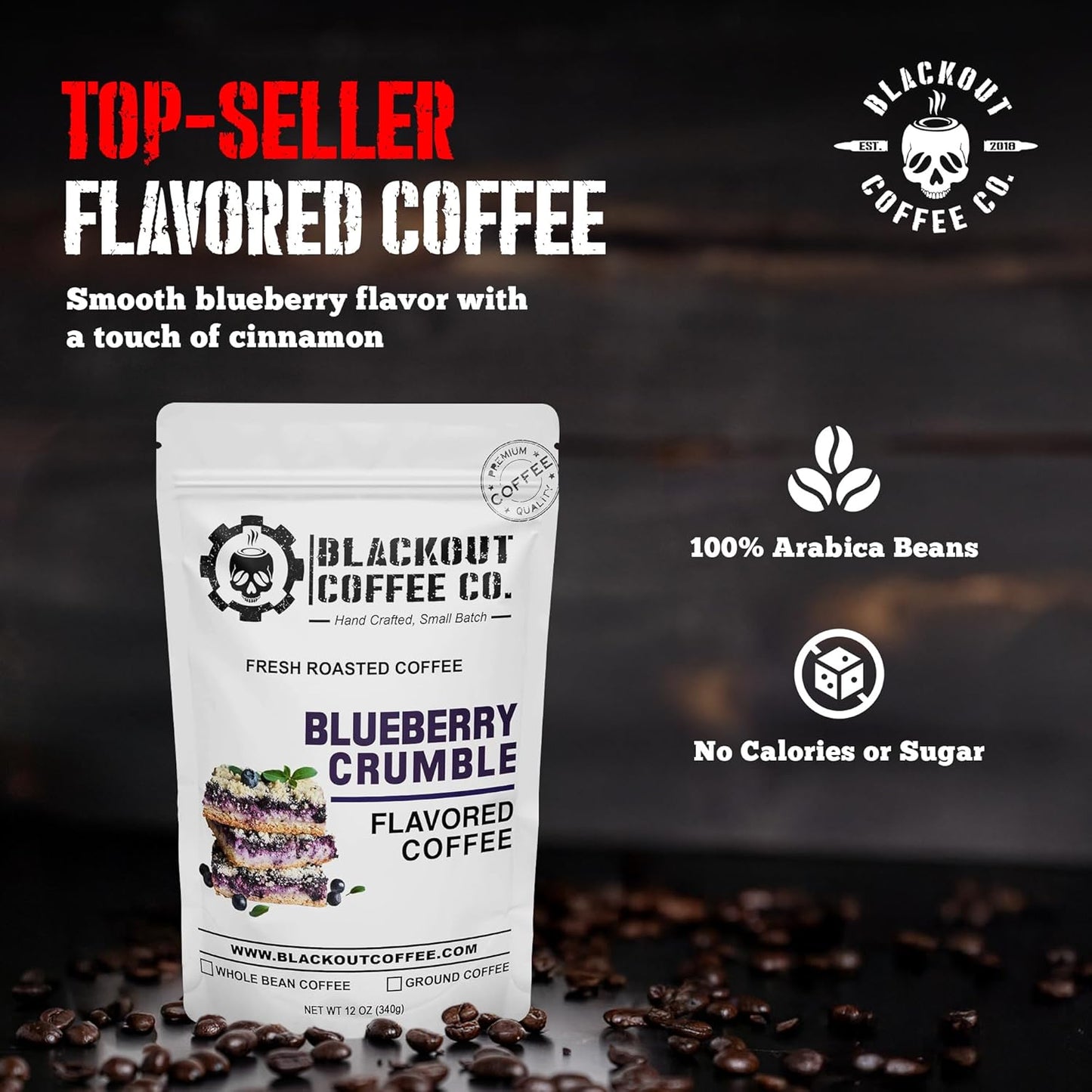 Blackout Coffee Blueberry Crumble Flavored Medium Roast - Freshly Roasted in the USA - 12 oz Ground Coffee Pouch
