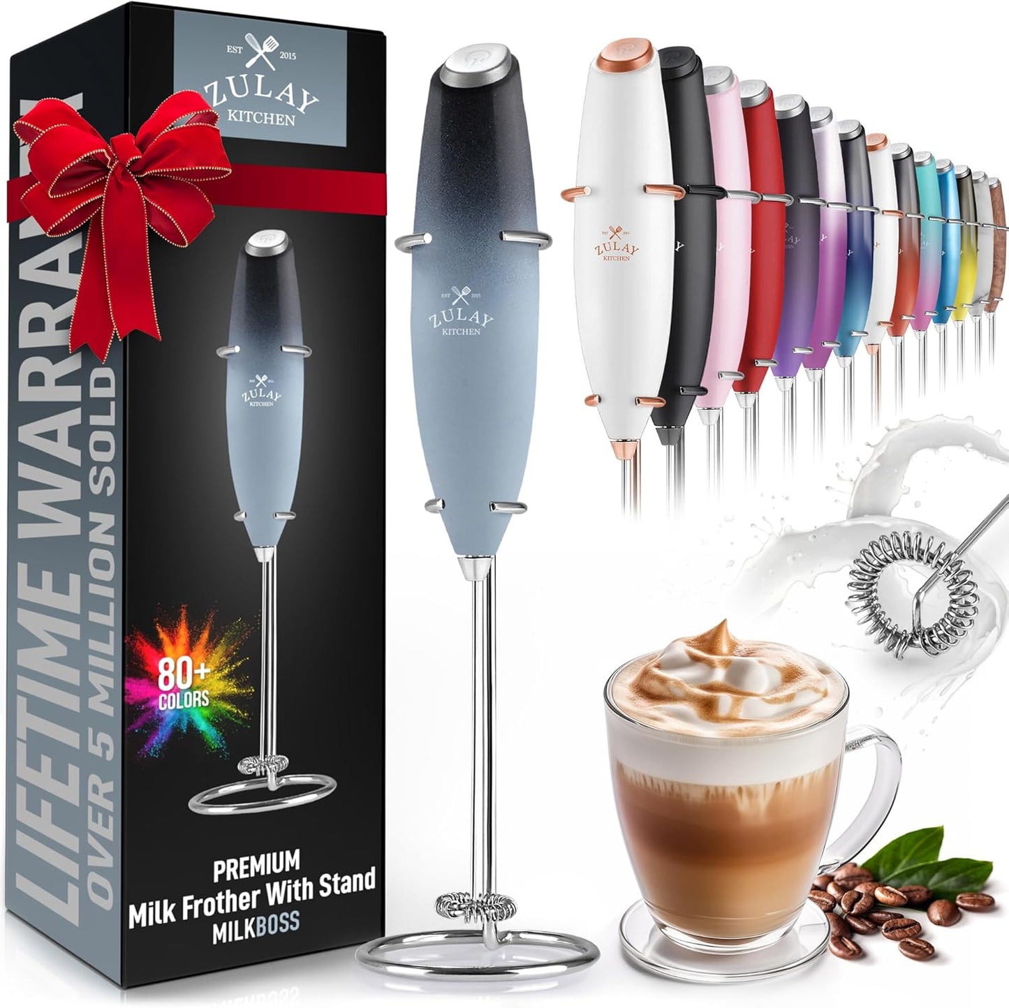 Zulay Kitchen Powerful Milk Frother Wand - Ultra Fast Handheld Drink Mixer - Electric Whisk Foam Maker for Coffee, Lattes, Cappuccino, Matcha & Creamer