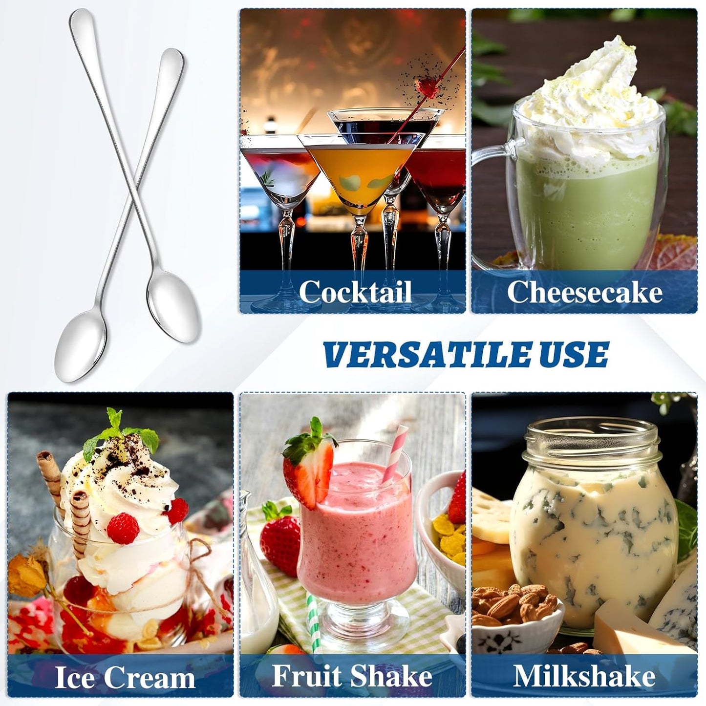 2 PCS Ice Tea Spoons Long Stainless Steel Teaspoons for Stirring Ice Cream Spoons Drink Mixing Spoon Long Silver Coffee Cocktail Mixing Spoon for Dessert Shakes