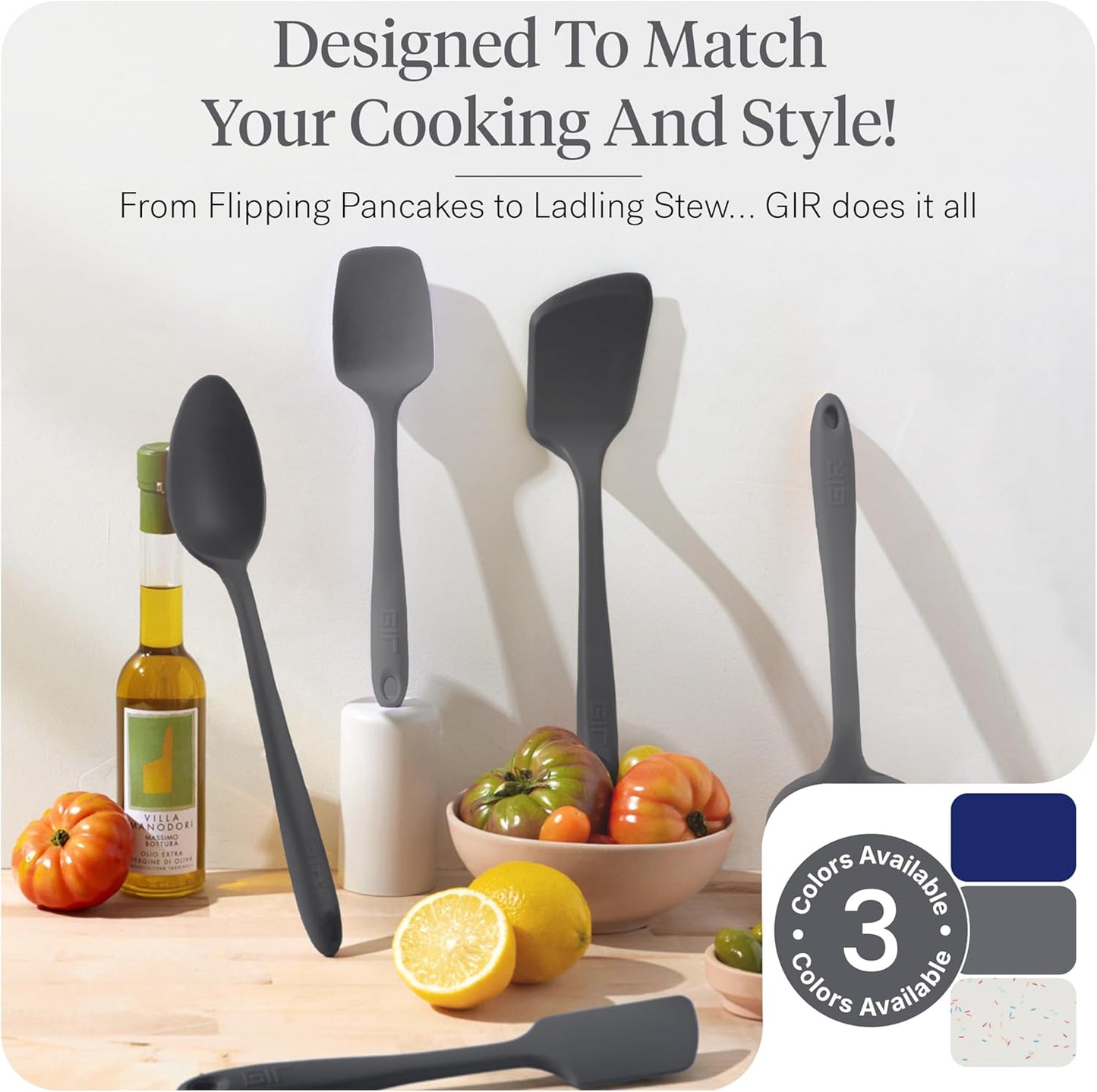 GIR: Get It Right 10 Piece Silicone Utensil Set - Ladle, Spatula, Flip, Spoon & Spoonula, Non-Stick, Heat Resistant, Dishwasher Safe, Silicone Kitchen Utensils, Baking Supplies