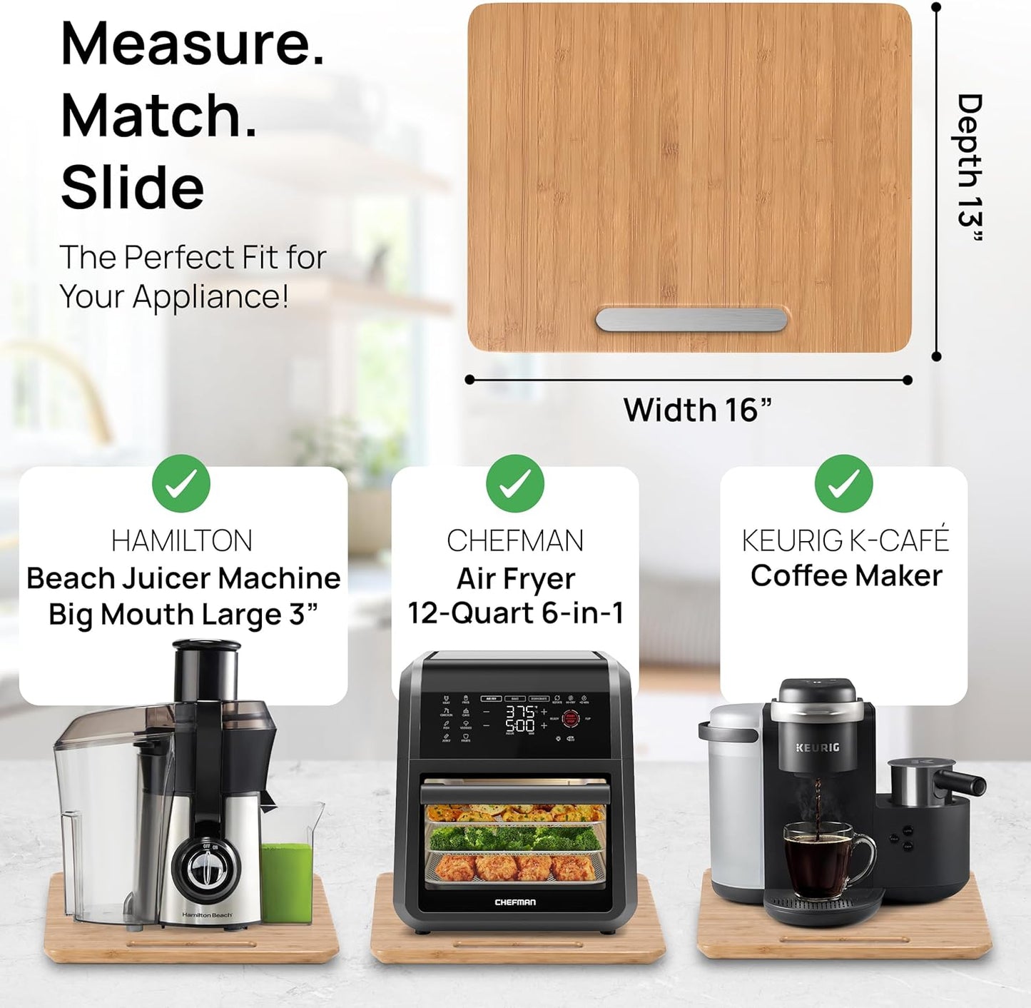 Ibyx Elegant Sliding Tray for Your Coffee Maker & Heavy Kitchen Appliances - Sturdy, Slides Easily from Under The Cabinet (Natural, 16" W x 13" D)