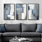 Framed Blue and Grey Abstract Wall Art, 3 Piece Modern Canvas Prints Paintings - Image 2