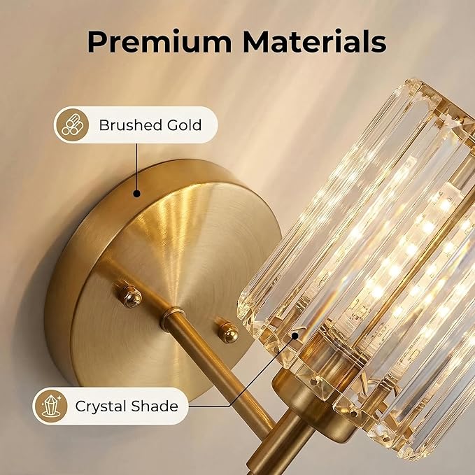 Gold Crystal Wall Sconce Battery Operated and Rechargeable Wall Light - Image 4