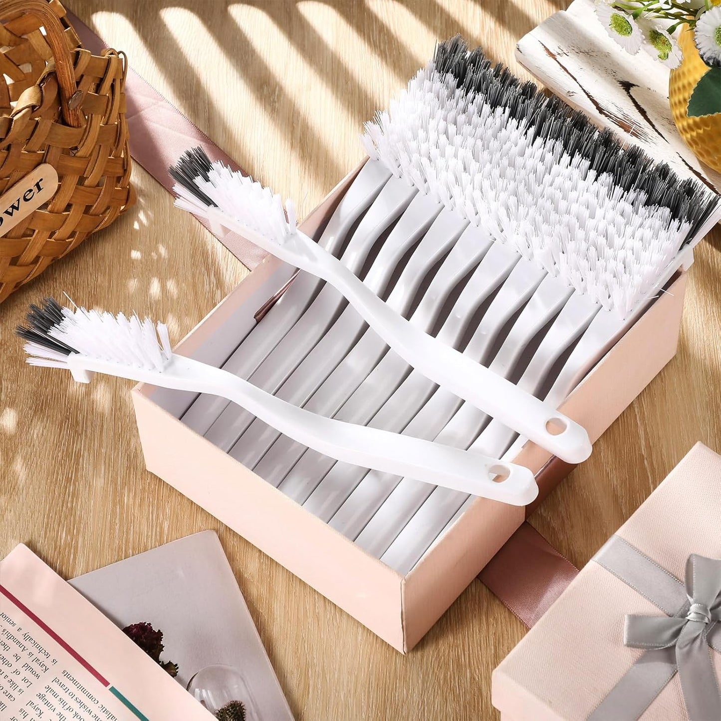 Yinkin 12 Pcs Kitchen Scrub Brush Bulk Sink Bathroom Edge Corner Cleaning Brush Right Angle Mini for Grout Household Dishwasher Tile Lines Window Track Deep Cleaning with Stiff Bristles