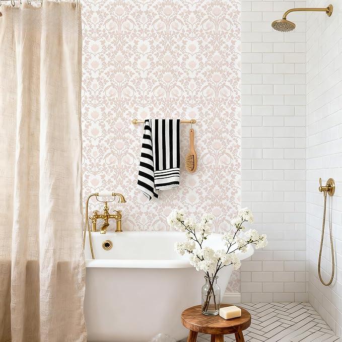 YXTII 17.3"×78.7" Pink Peel and Stick Wallpaper, Floral Wallpaper - Image 6