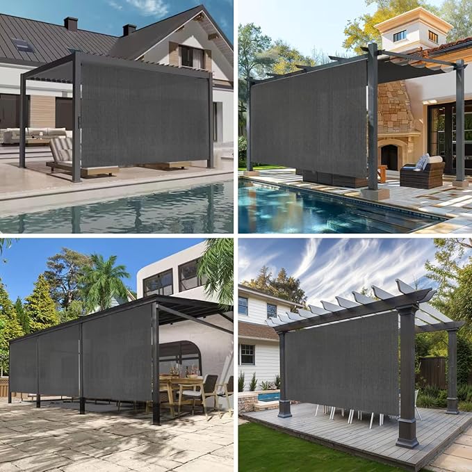 8'W x 8'H Gray Patio Shades Roll up Outdoor Roller Shade Crank Wand Blind - Image 5