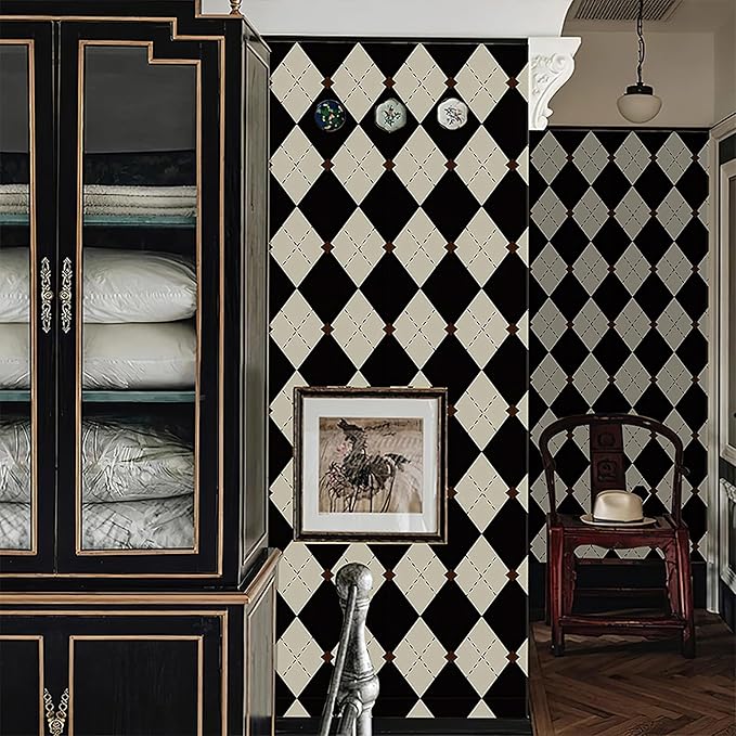 Simon&Siff Retro Peel and Stick Wallpaper Black and White Cream Wallpaper - Image 6