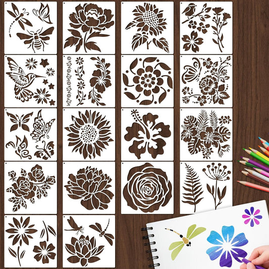 18 PCS Flower Painting Stencils Reusable Stencils for Painting on Wood Rocks Canvas Fabric Glass Pottery 6.5x6.5 Inch