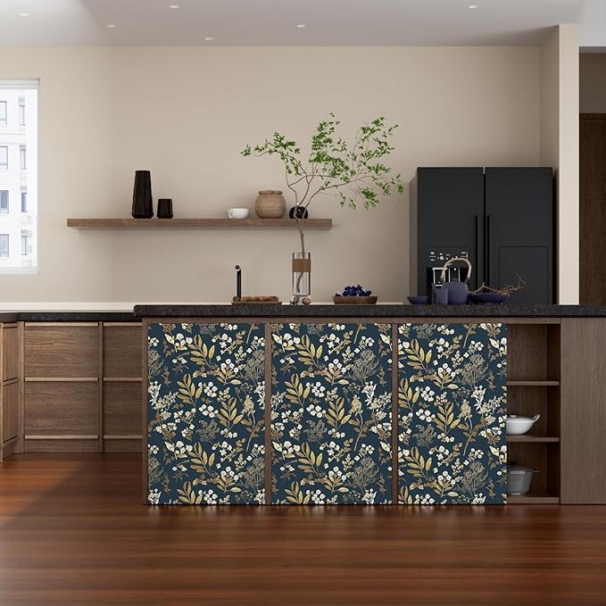 Laatse Dark Blue Leaf Wallpaper Peel and Stick Dark Floral Wallpaper - Image 5