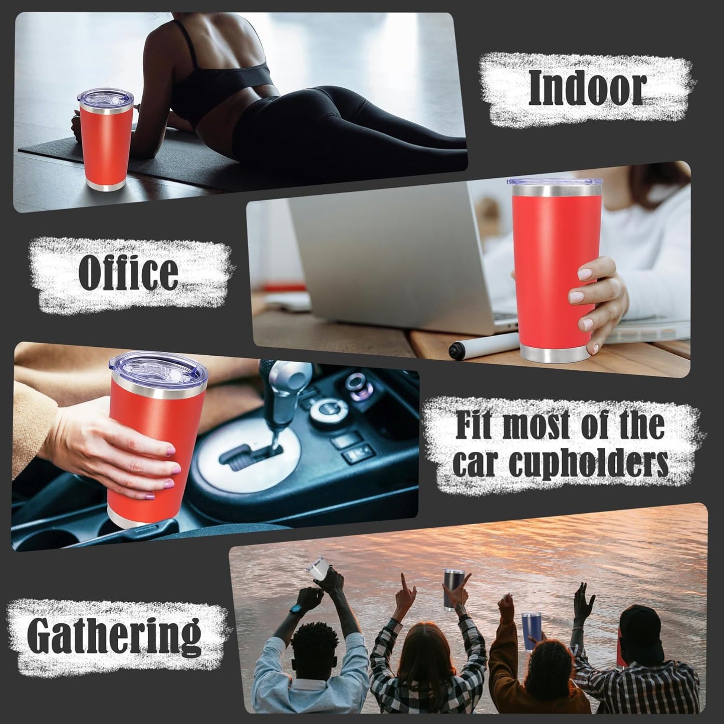 20 oz Tumbler Coffee Tavel Tumblers Bulk with Lid Stainless Steel Double Wall Vacuum Insulated Mug Powder Coated Cups fit Car Cupholder for Hot and Cold - Red, 1Pack