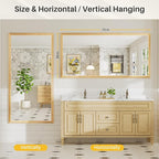 72x36 Inch Bathroom Mirror for Wall, Anti-Rust Oak Wood Grain Metal Framed - Image 6