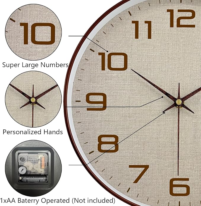 Woodgrain Wall Clock, Silent Non-Ticking Battery Operated Clock 10 Inch - Image 7
