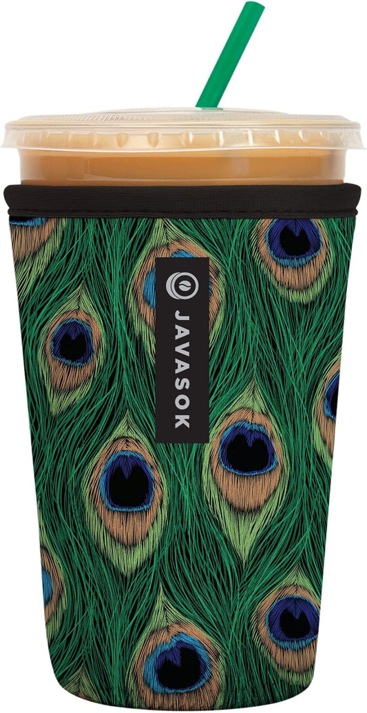 Sok It JavaSok Iced Coffee & Cold Soda Insulated Neoprene Cup Sleeve (Peacock, Medium: 22-28oz)