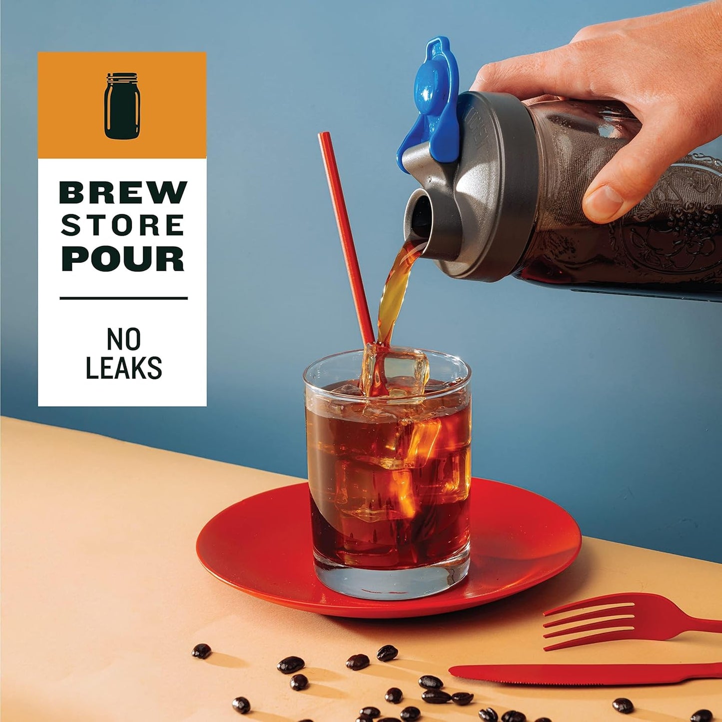 County Line Kitchen Glass Cold Brew Coffee Maker with Lid - Wide Mouth, 2 Quart (64 oz) - Heavy Duty, Leak Proof - Sun & Iced Tea Pitcher, Cold Brew Coffee, Breast Milk Storage, Water - Gray