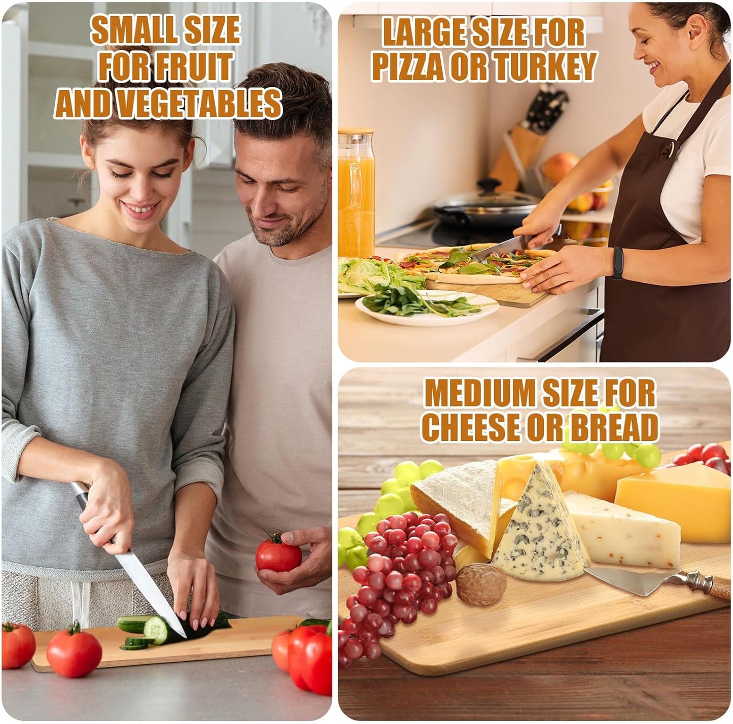 Patelai 12 Packs Wooden Cutting Board Set with Handles Large Kitchen Serving Plain Chopping Board Bulk Gifts for Mom for Vegetables Meat Pizza Cheese Fruit Bread(Bamboo,21.5 x 8.75 Inch)