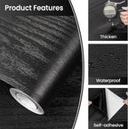 Abyssaly Black Wood Peel and Stick Wallpaper Decorative Self-Adhesive Contact - Image 2