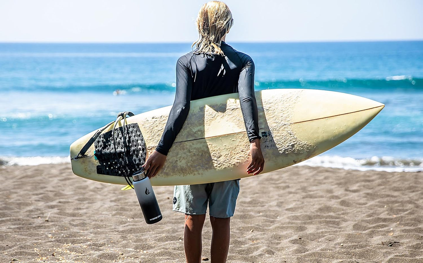 HYDRO CELL Stainless Steel Insulated Water Bottle with Straw - For Cold & Hot Drinks - Metal Vacuum Flask with Screw Cap and Modern Leakproof Sport Thermos for Adults (Black/White 40oz)