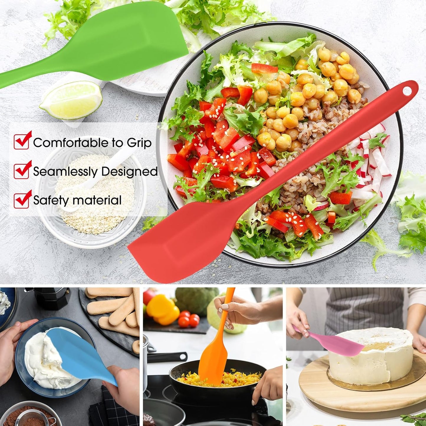 Irenare 65 Pcs Mini Silicone Spatulas Bulk 8.3 Inch Heat Resistant Scrapers Rubber Spatulas Seamless Design Non Stick Flexible for Kitchen Use Cooking Baking Mixing