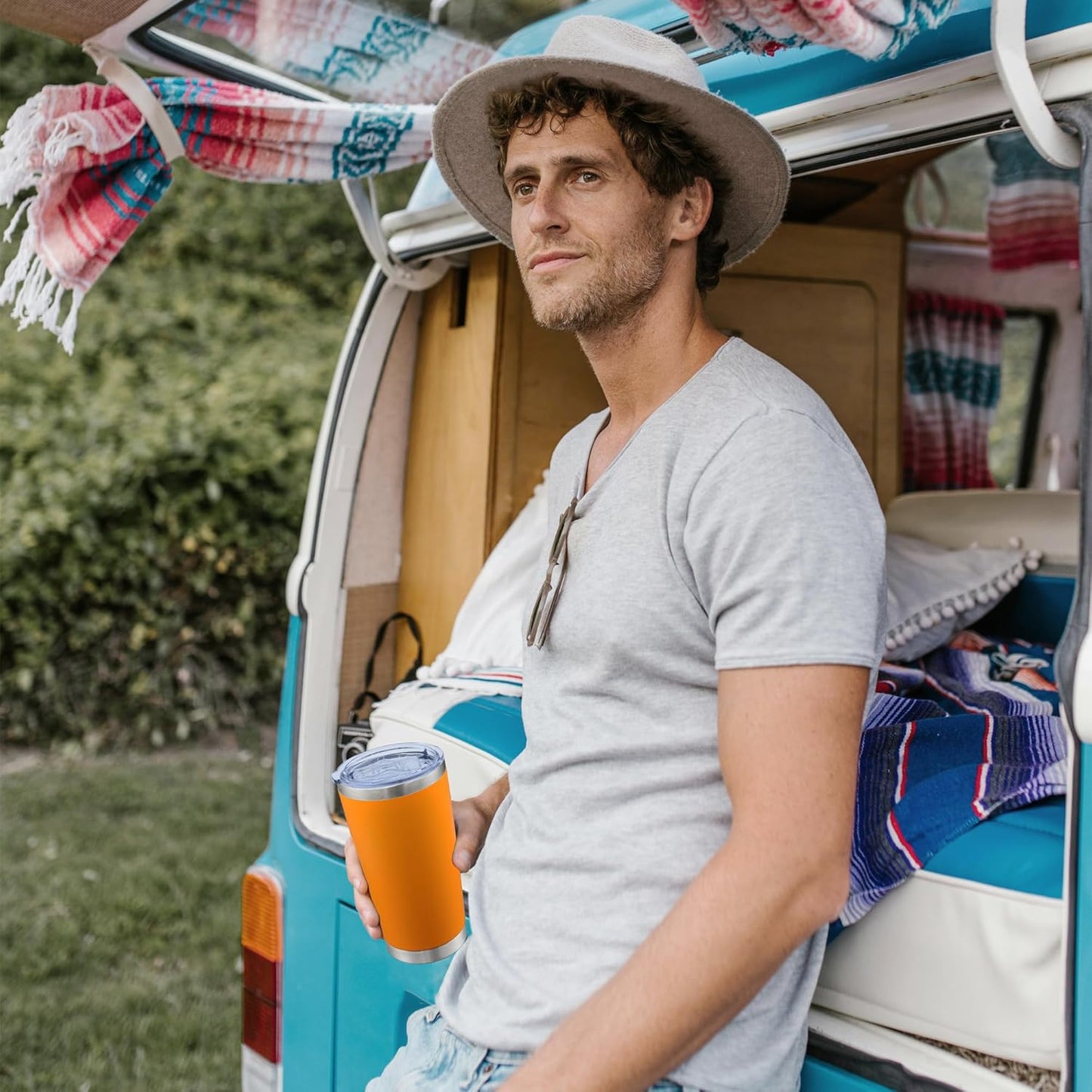 20oz Tumbler Bulk Stainless Steel Tumblers with Lid Vacuum Insulated Double Wall Travel Coffee Mug Powder Coated Tumbler Cup for Hot and Cold Drinks(Orange, 6 pack)