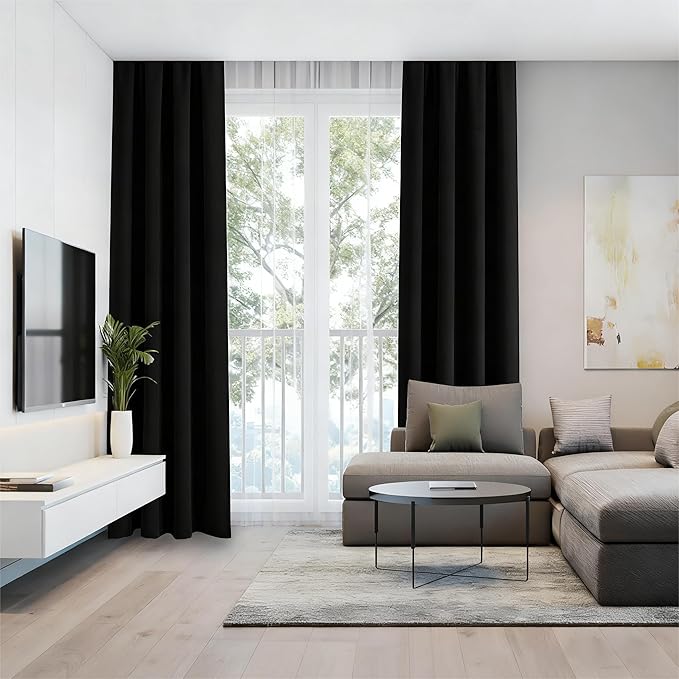 IGEMAEVE Black Blackout Curtains 108 Inch Length 2 Panels Set, Rod Pocket - Image 4