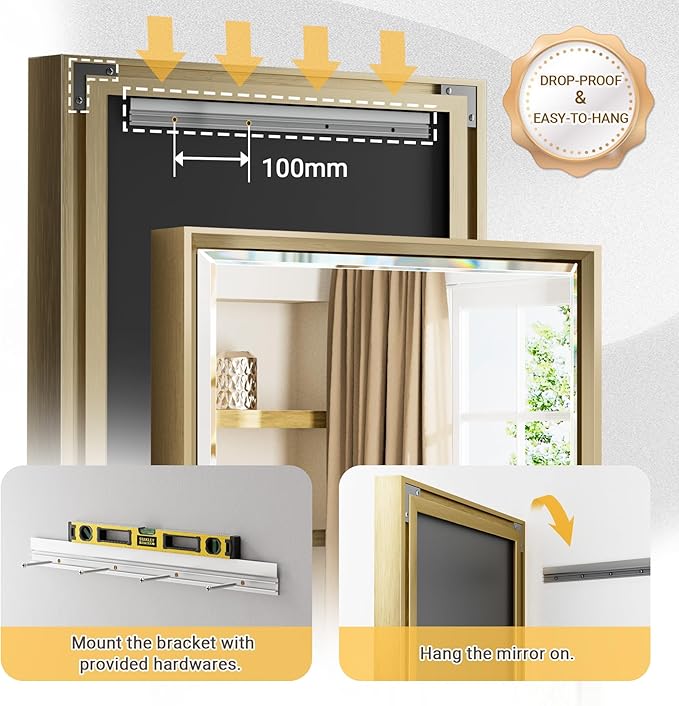 Gold Bathroom Mirror 36x36 Inch Square Beveled Bathroom Vanity Mirror Brushed - Image 5