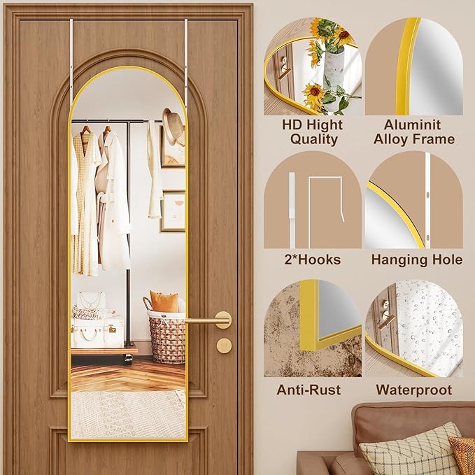 Rowjut Full Length Door Mirror, Wall Mounted Wall & 48"X14"Arched Behind Door - Image 4
