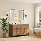 TETOTE 48 x 30 Inch Bathroom Mirror, Matte Black Modern Metal Frame Rectangle - Image 2