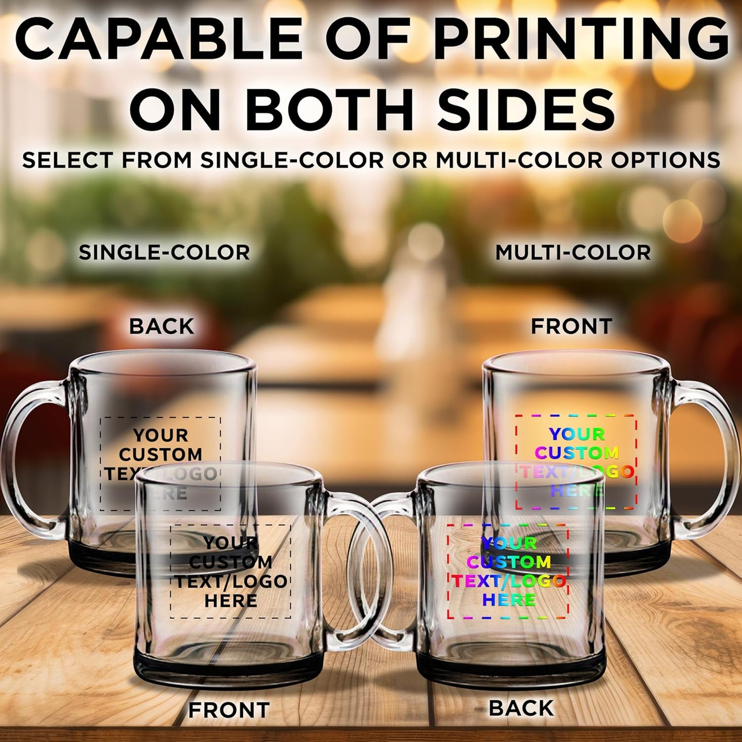 Custom Libbey Clear Glass Coffee Mugs 13 oz. Set of 50, Personalized Bulk Pack - Perfect for Coffee, Tea, Espresso, Hot Cocoa, Other Beverages - Black Bottom