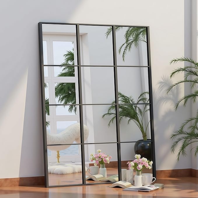 Dewfig Rectangle Window Mirror Wall Mounted, Large Black Mirrors - Image 7