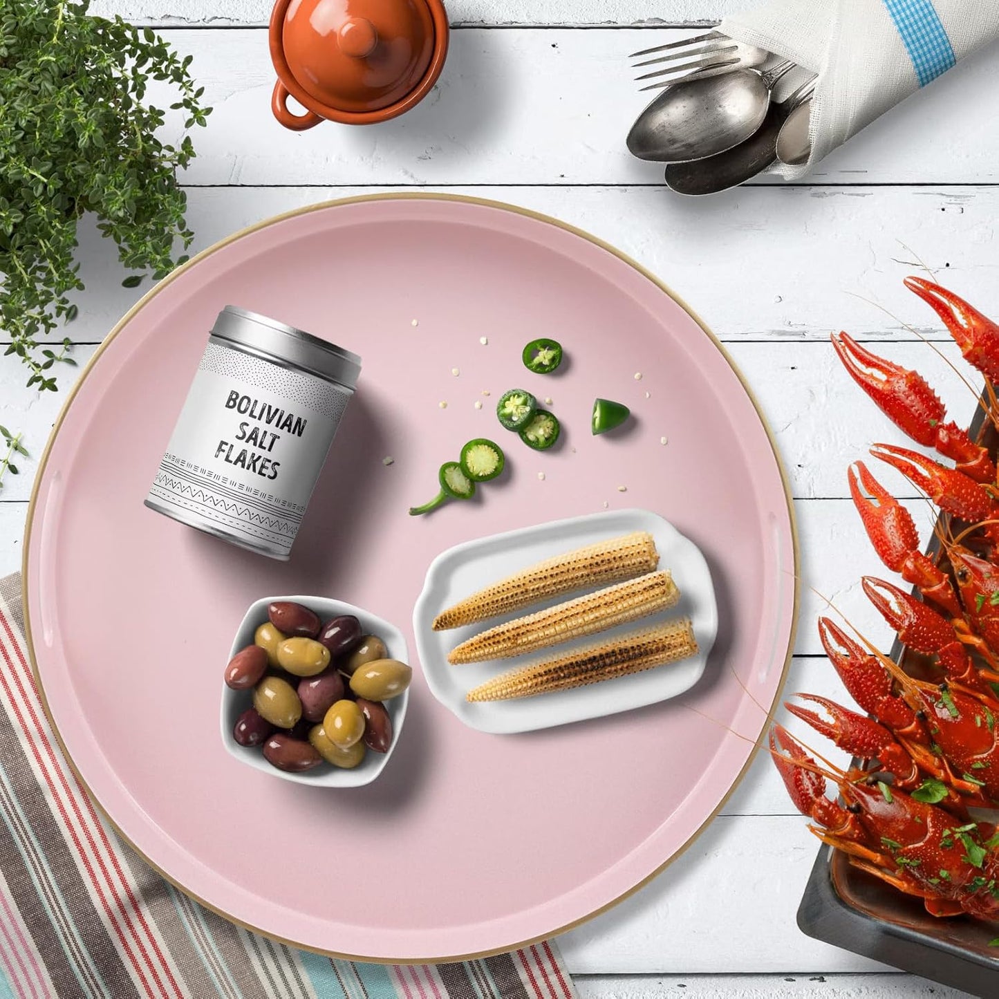 Pink Round Decorative Tray with Handles, 13" Versatile Serving Tray for Coffee Table, Ottoman, Ideal for Serving, Displaying, Organizing