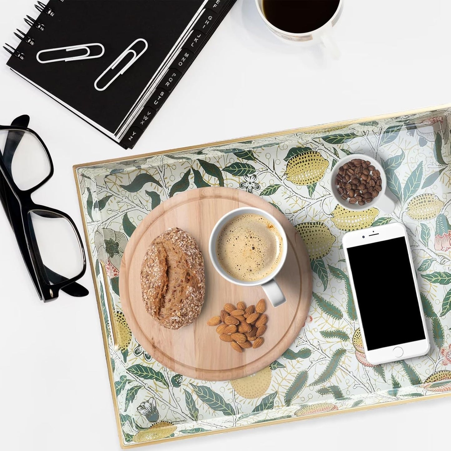 Spsyrine Lemon Serving Tray with Handles, Plastic Decorative Tray for Coffee Table, Living Room, Home Decor