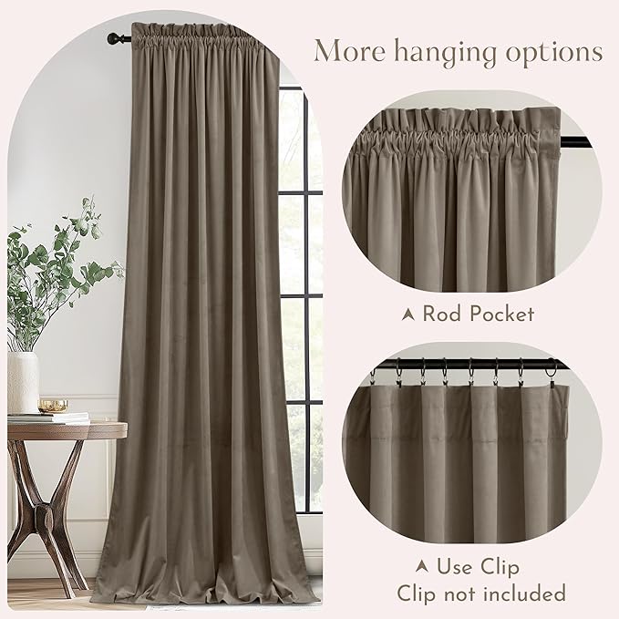 NICETOWN Taupe Velvet Curtains 84 inches Long - Image 3