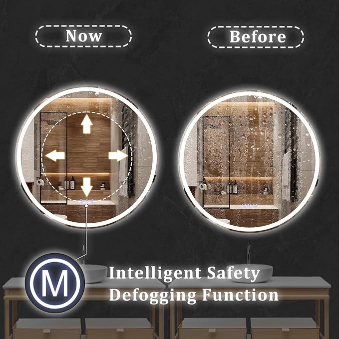 BEAUTYPEAK 30x30 LED Round Bathroom Mirror - Image 5