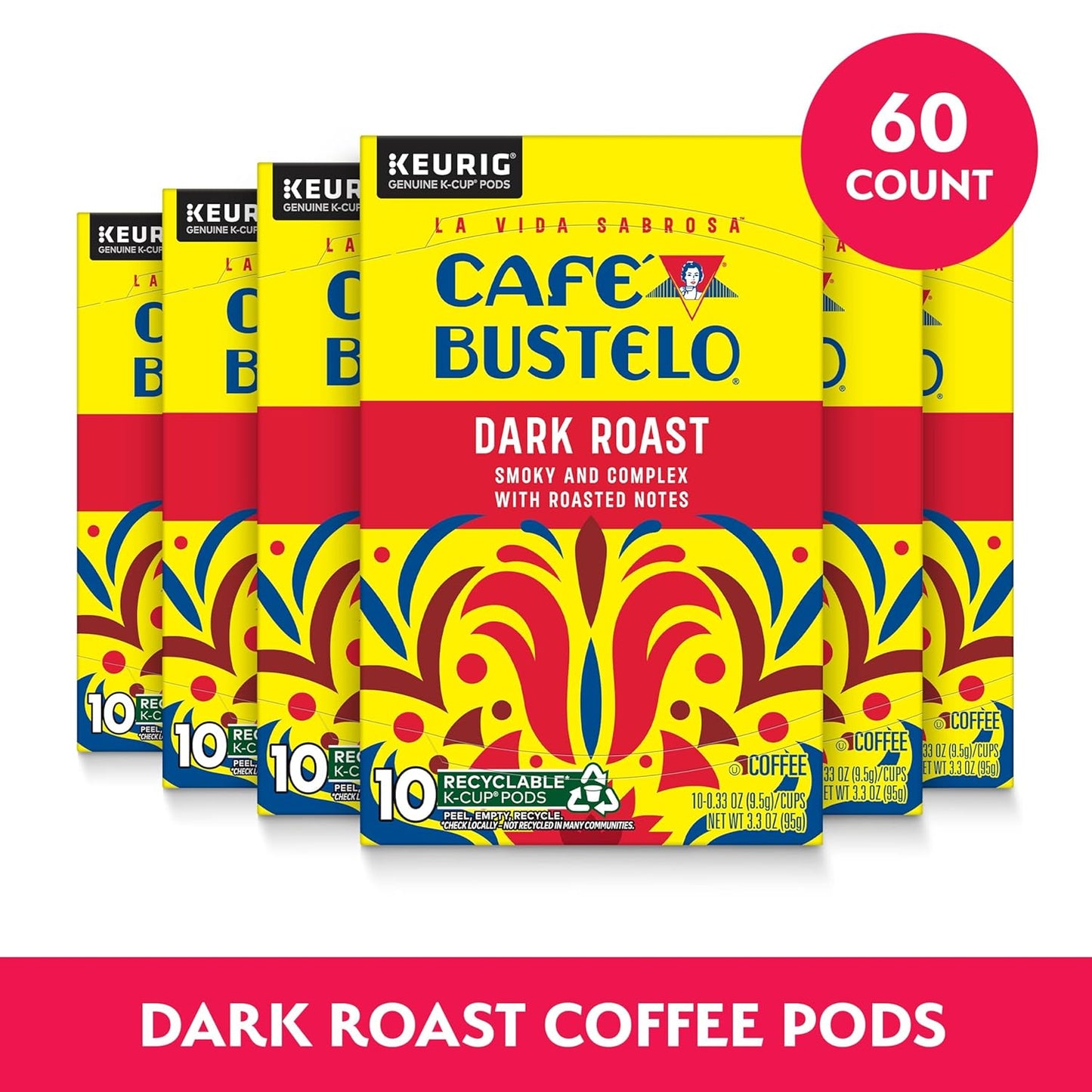Café Bustelo Dark Roast Coffee, 10 Ct. K-Cup pods (Pack of 6)