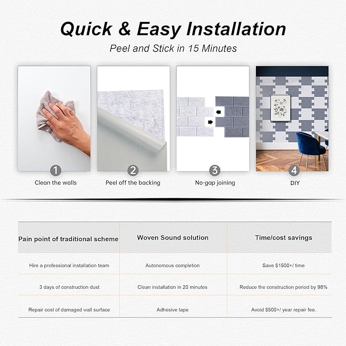 WoveN SounD Brick Acoustic Wall Panels Seamless Visual, High Density, Sound - Image 9
