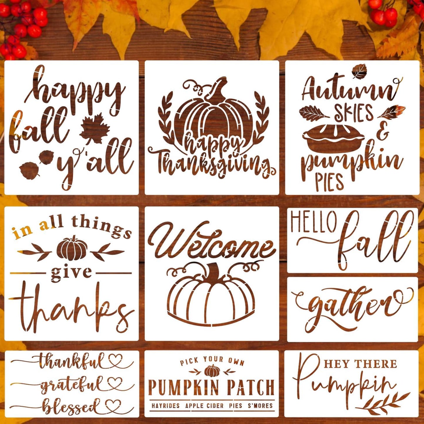 Large Fall Stencils 12” Thanksgiving Stencils Pumpkin Stencil for Painting on Wood Fabics Doormats DIY Crafts Decor