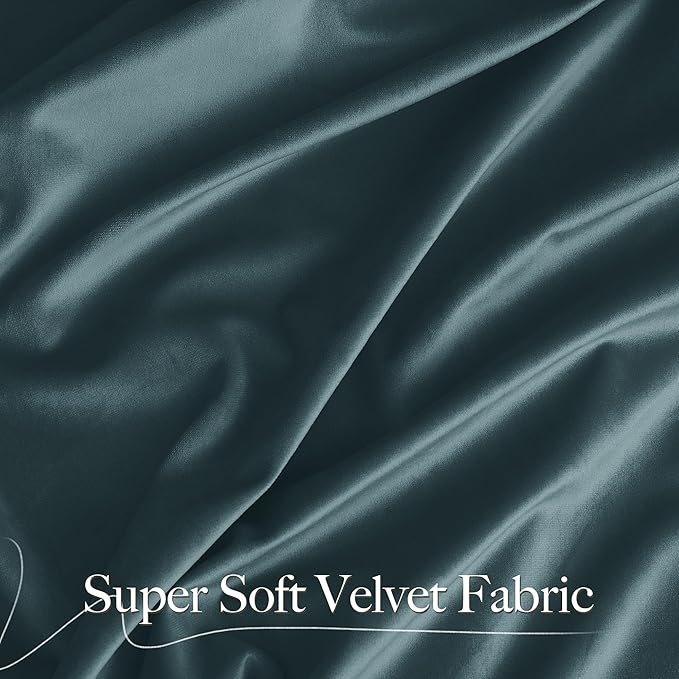 NICETOWN Room Darkening Greyish Blue Velvet Curtains, Rod Pocket Super Soft - Image 3