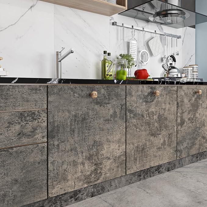 Livelynine 15.8x394 Peel and Stick Wallpaper Concrete Look Brown Masculine Dark - Image 4