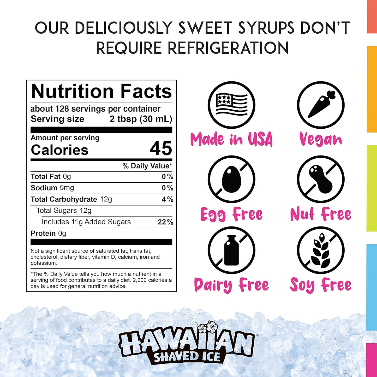Hawaiian Shaved Ice Syrup Gallon 4-pack, Blue Cotton Candy, Strawberry, Pina Colada, Lemon-Lime, for Slushies, Italian Soda, Seltzers, Popsicles, & More, No Refrigeration Needed, Allergy-friendly