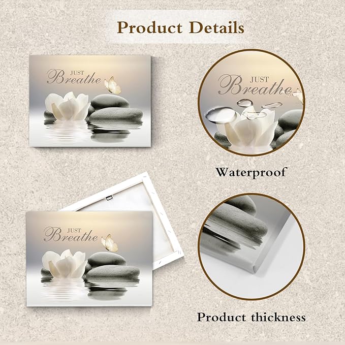 EOBTAIN Zen Wall Art Butterfly and Water Lily Flower Stone Relaxing Spa - Image 5