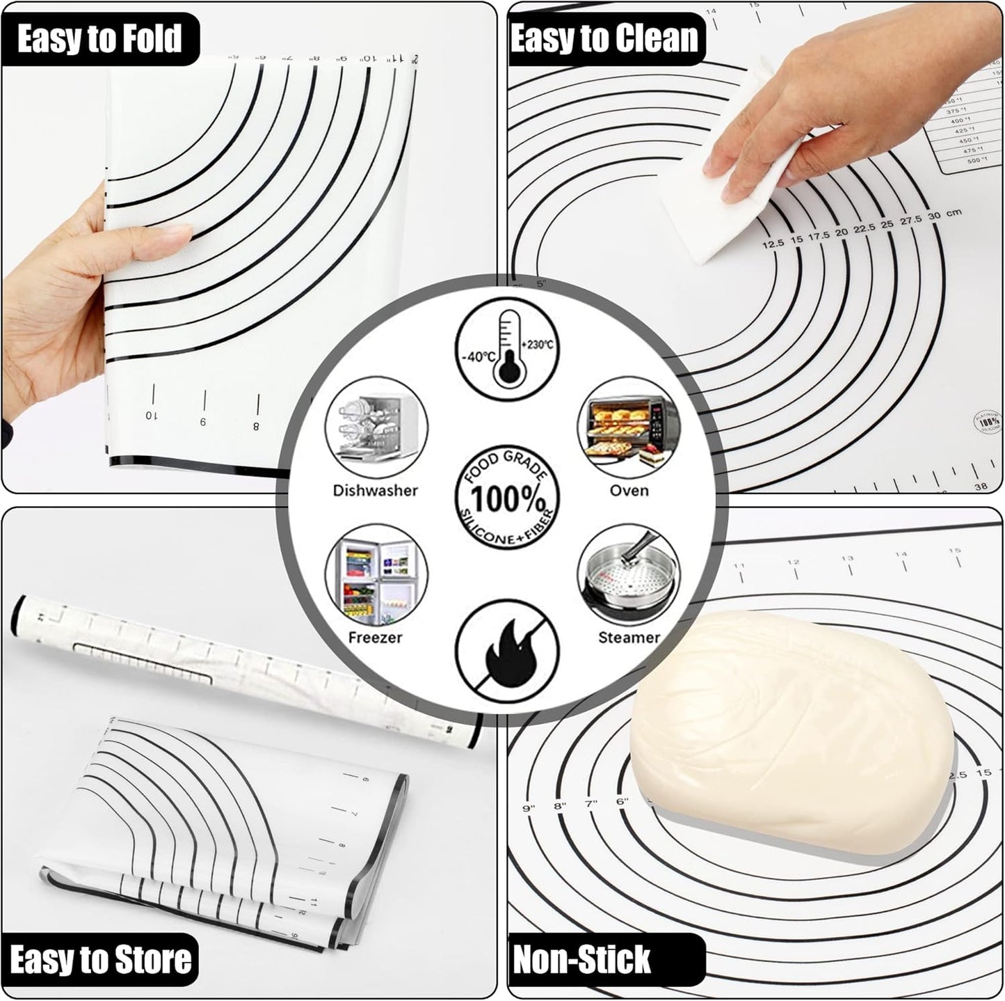 Rolling Pin with Thickness Rings and Pastry Baking Mat, 13.6" Adjustable Wooden Rolling Pin Dough Roller for Baking Cookie Pizza, Comes with Large Silicone Pastry Mat and Wooden Stand