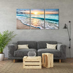 Wieco Art 3 Panels Blue Beach Sunrise White Wave Pictures on Canvas Wall Art - Image 4