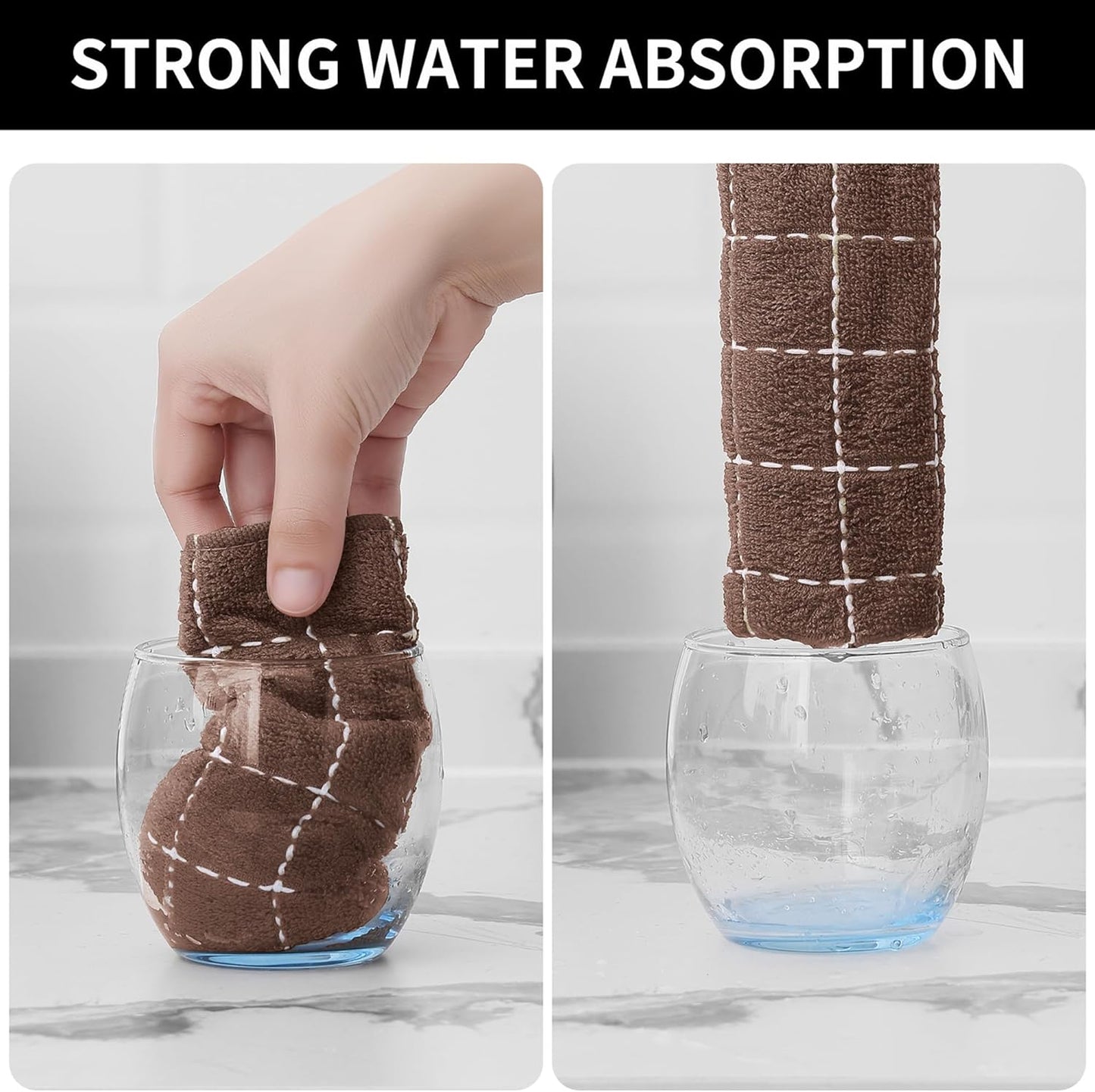 Homaxy 100% Cotton Terry Kitchen Towels(Brown, 13 x 28 inches), Checkered Designed, Soft and Super Absorbent Dish Towels, 6 Pack