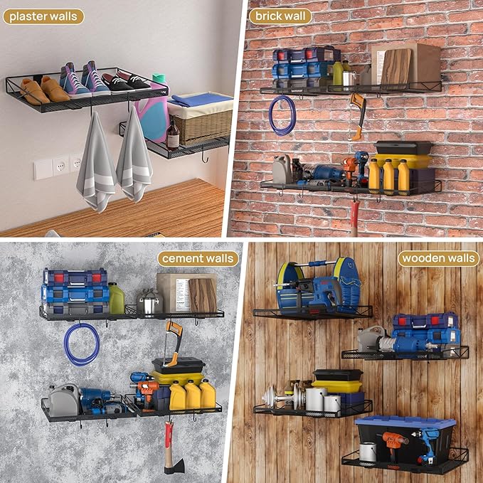 2 Pack Garage Wall Shelf, Garage Wall Mounted Shelving, Heavy Duty Floating - Image 9