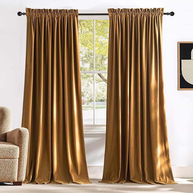 NICETOWN Gold Brown Velvet Curtains 2 Panels, Luxury and Soft Backdrops by NICETOWN