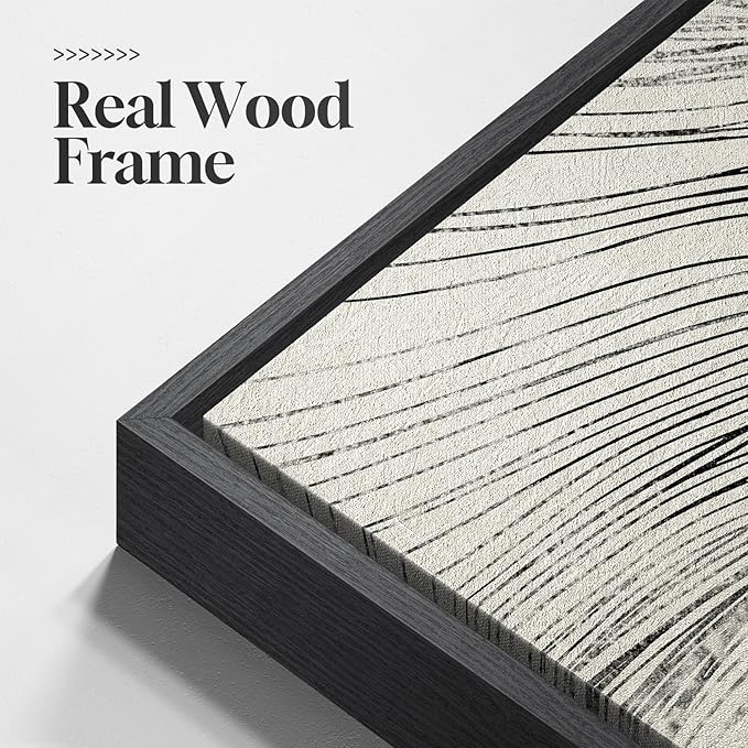 Large Framed Neutral Modern Abstract Wall Art, 3 Piece Black and Beige Canvas - Image 5