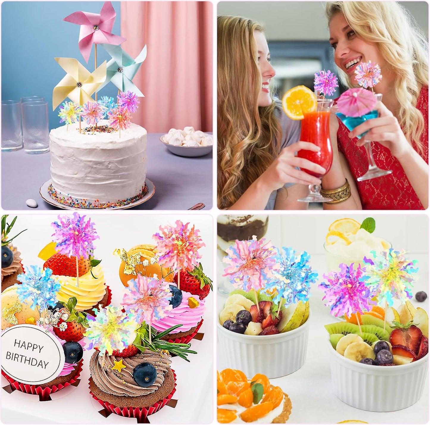 14Pcs Foil Firework Cupcake Toppers, Sparkle Tinsel Cake Toppers, Tinsel Drink Cake Decoration, Cocktail Food Fruit Toothpick for Cake Decoration Party Supplies