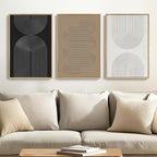 Framed Black and White Brown Abstract Wall Art, 3 Piece Boho Geometric Canvas by Cuspin